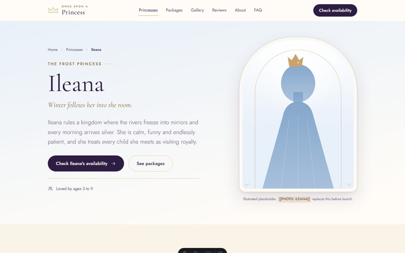 A princess detail page