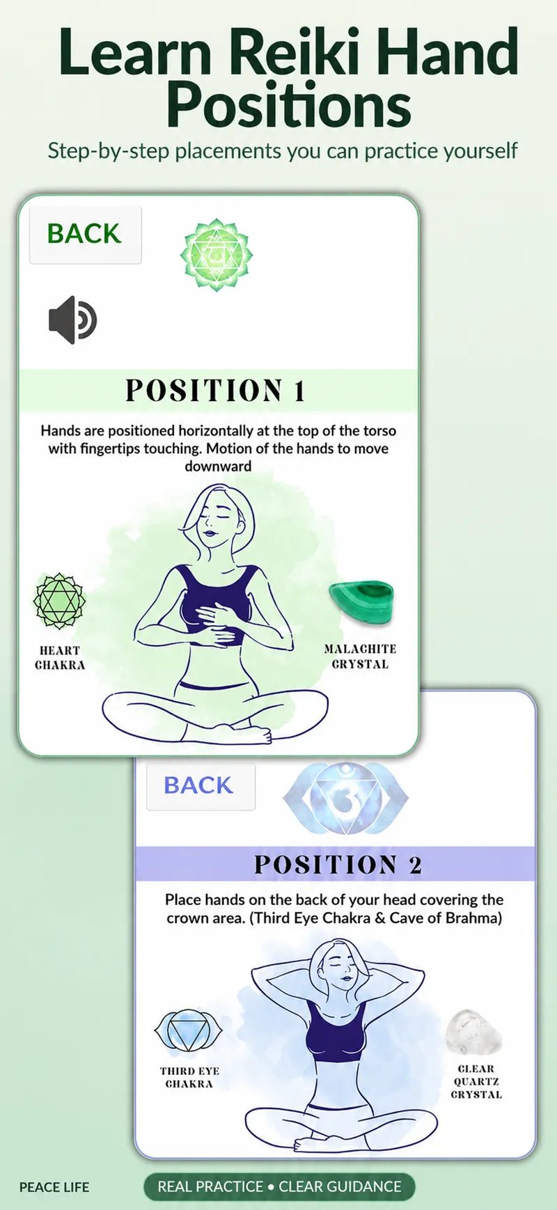 App Store screenshot: learn Reiki hand positions